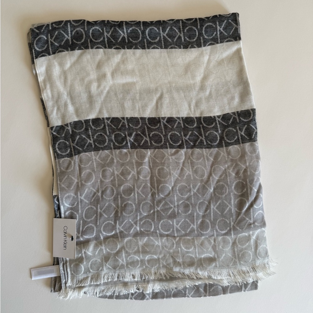 Calvin Klein Monogram CK Logo-Print Pashmina Wrap Scarf